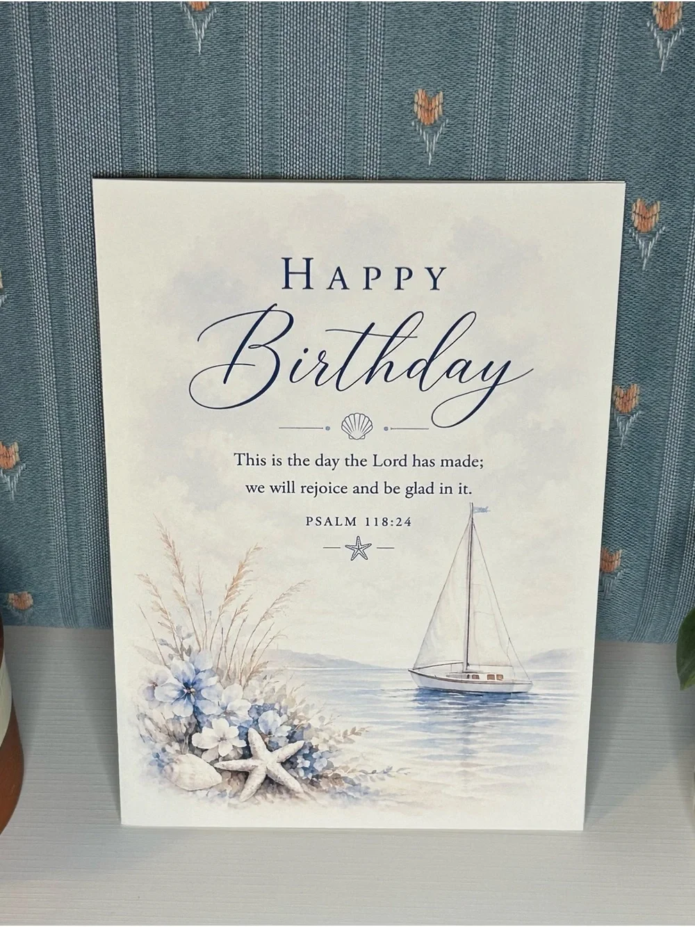 Nautical Birthday Card with Scripture - Blue